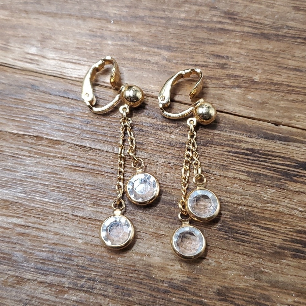E707 crystal drop chandelier dangle‎ earrings clip on vintage avon